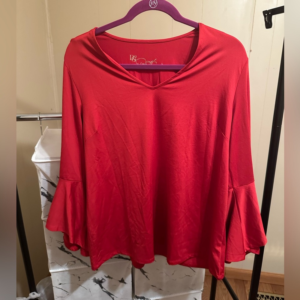 DG2 all red, long sleeve blouse for women